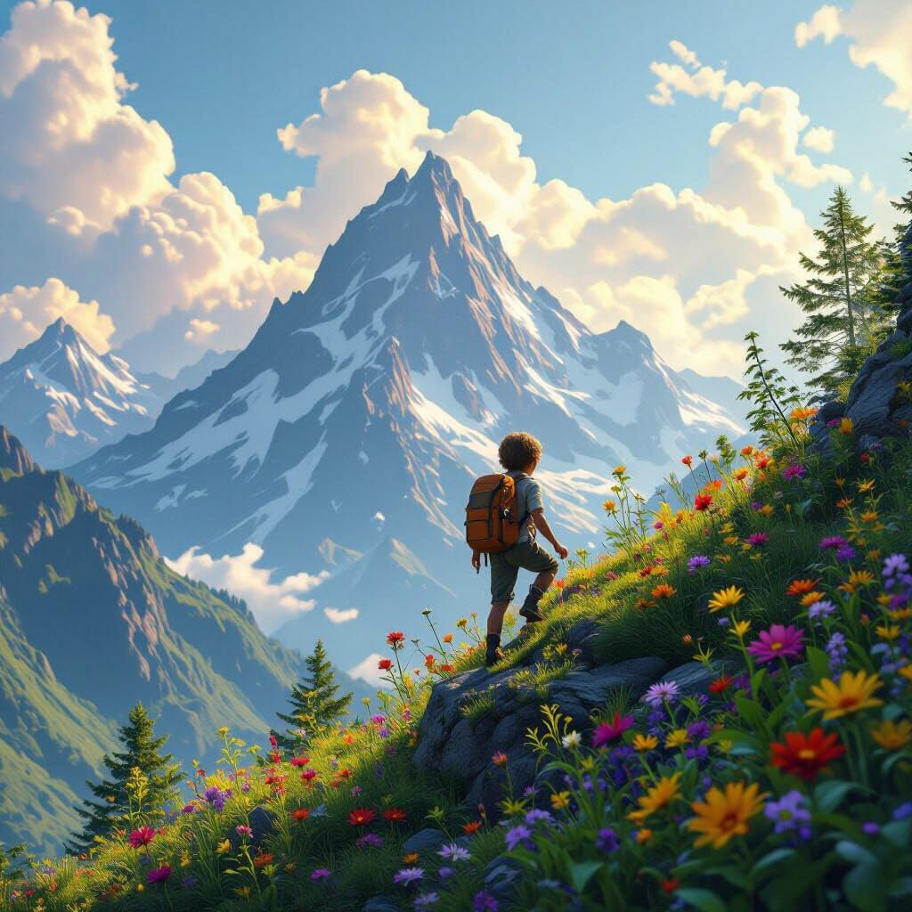 Child Ascending Mystical Mountain: Matte Painting