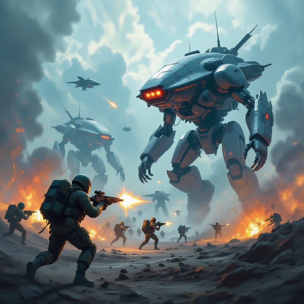 Futuristic Battle Scene with Alien Robotics