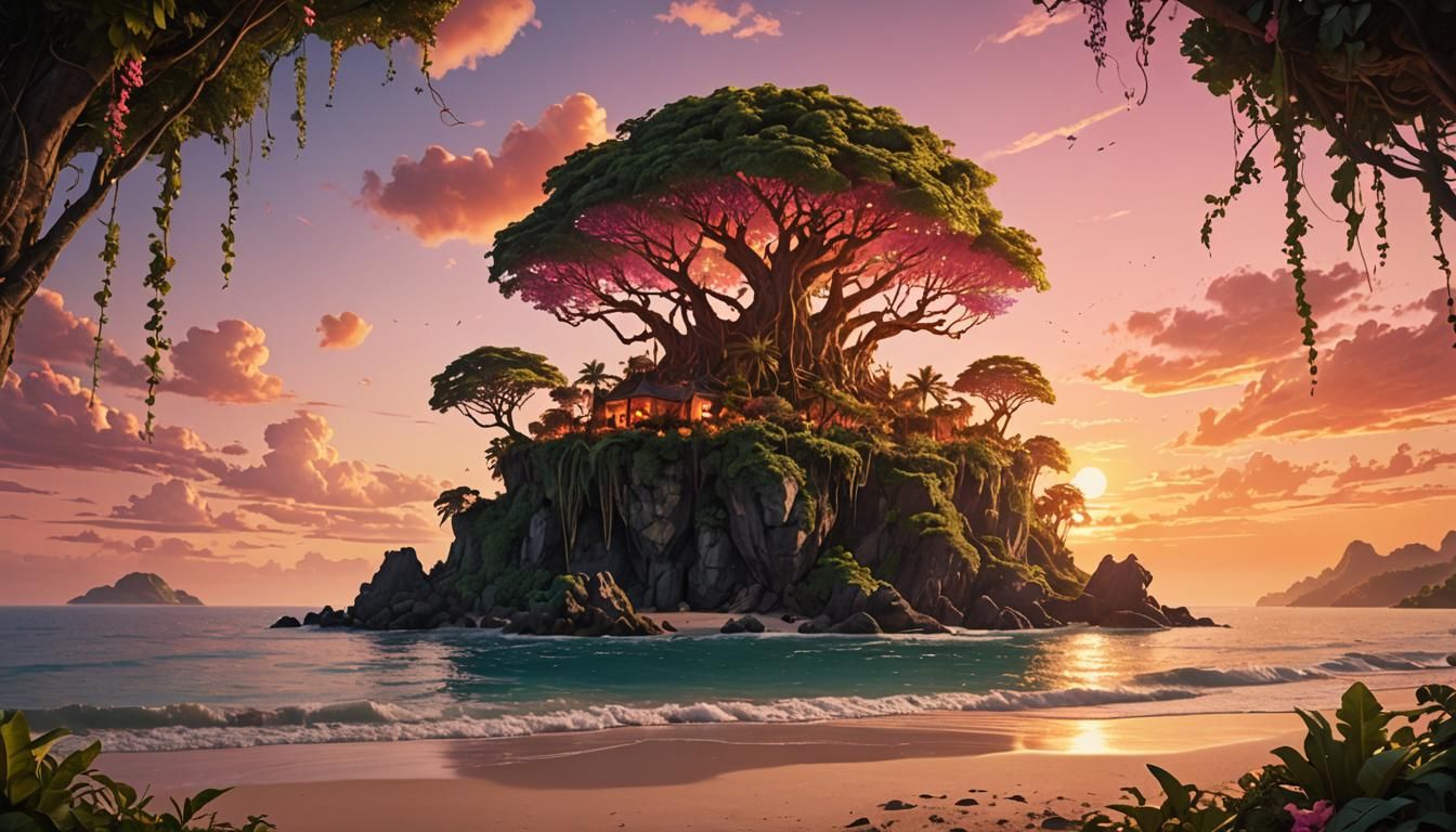 Mysterious Island with Hidden Treasure: Matte Painting