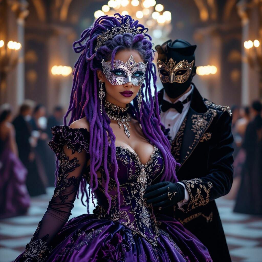 Regal Woman Bowing in Lavish Baroque Ballroom