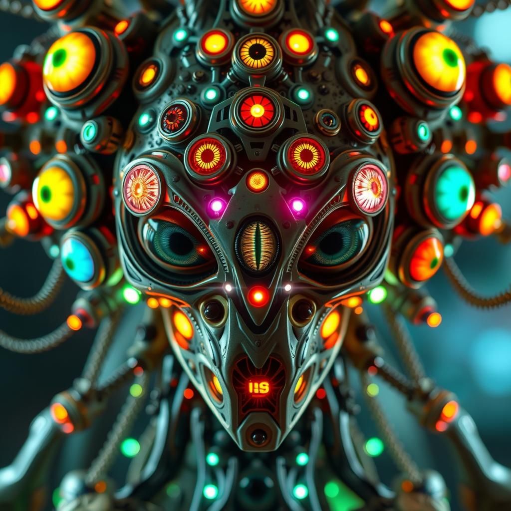 Detailed Biotech Machine with Extraterrestrial Eyes