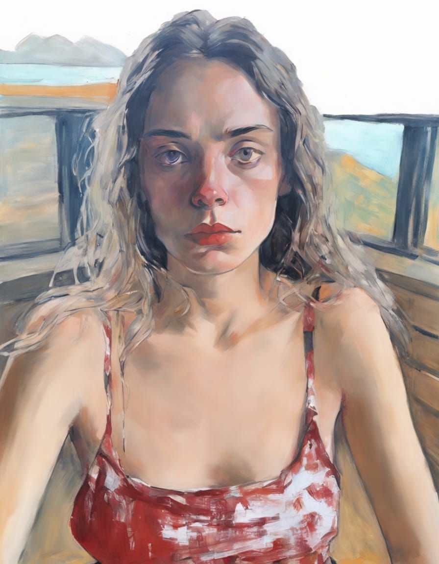 Brooding Woman Portrait in Expressionist Style