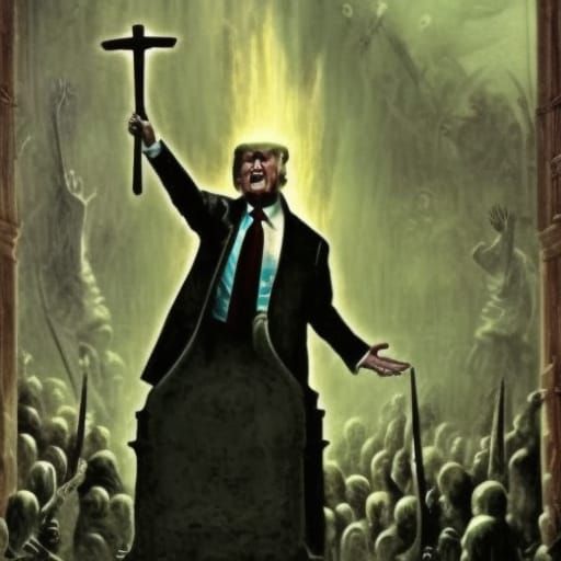 Horrifying Donald Trump as Cult Leader in Doré Style