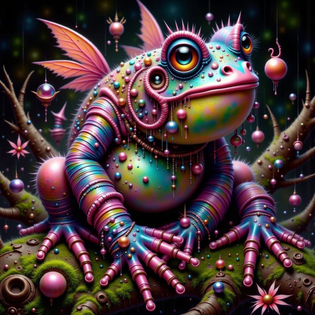 Whimsical Glowing Frog in Ethereal Forest