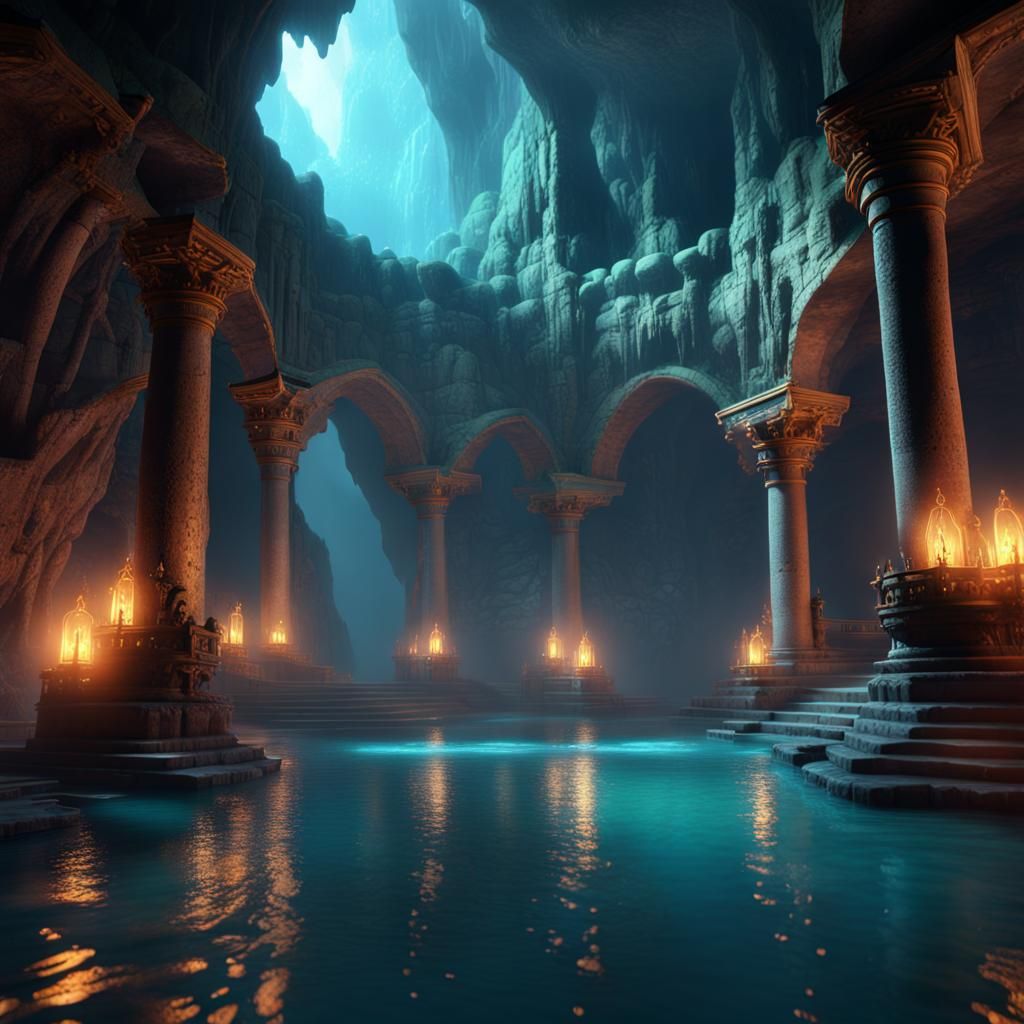 Glowing Underground Palace: Fantasy Concept Art