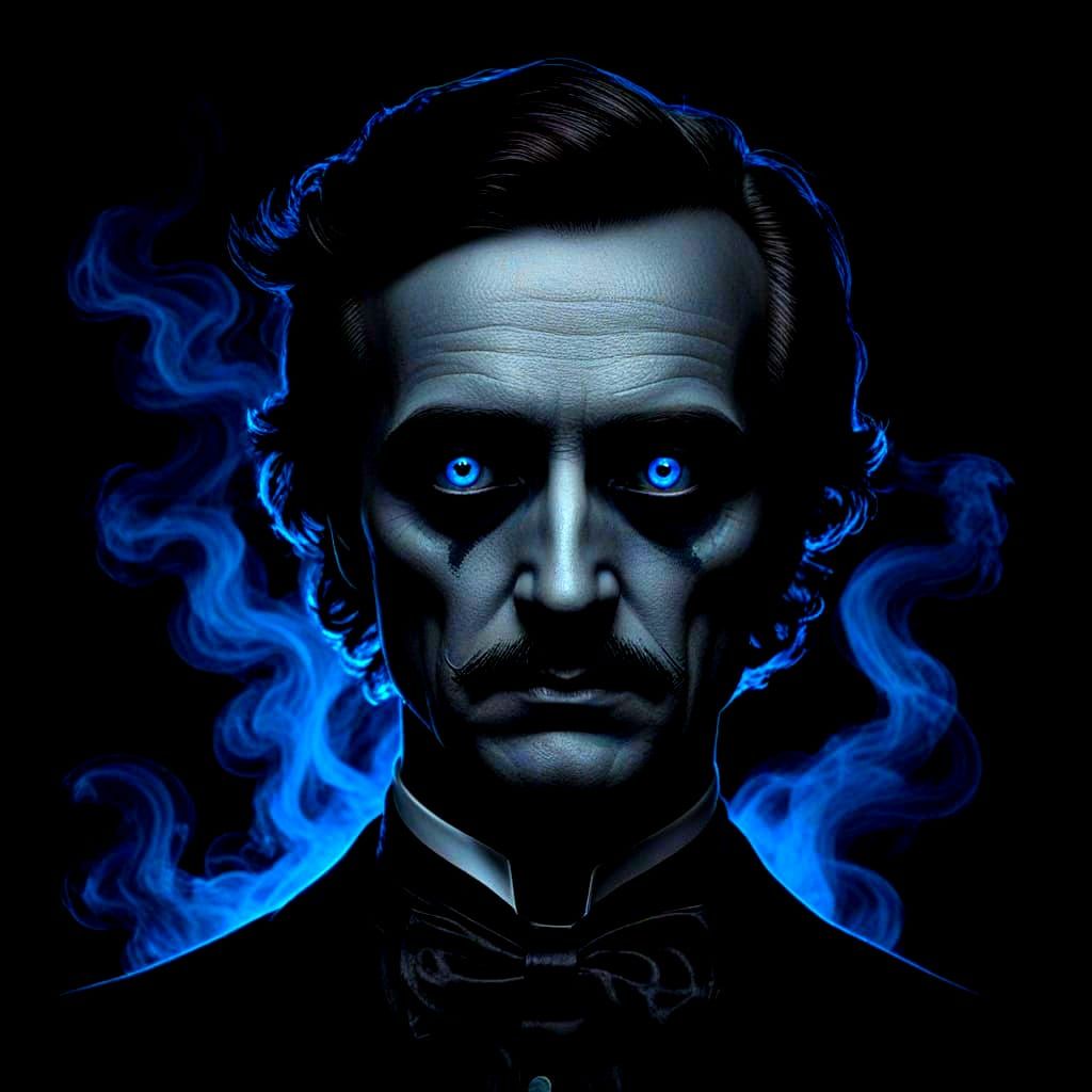 Edgar Allan Poe's Ethereal Silhouette in Macabre Nightmare
