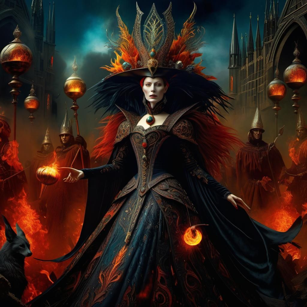 Stunning Fire Witch Queen in Surreal Digital Art