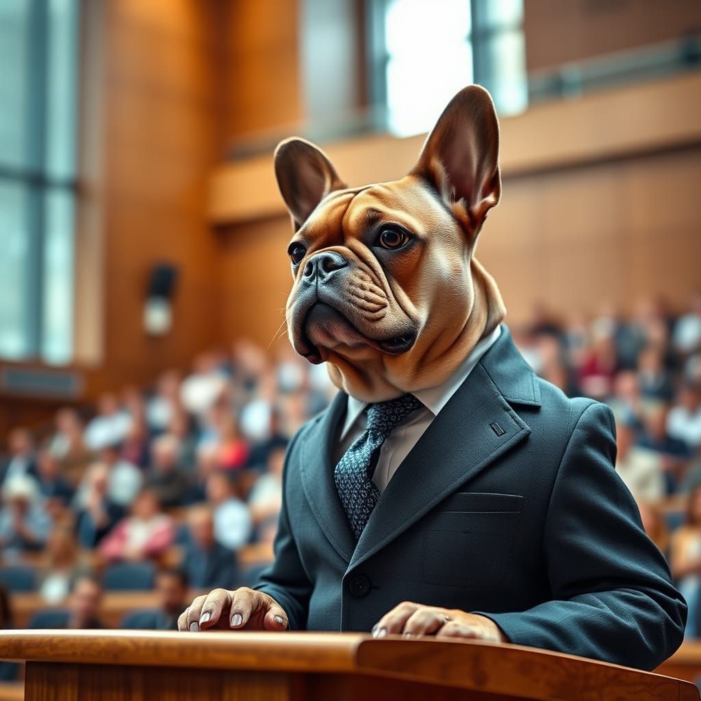 Refined French Bulldog Professor Delivers Lecture in Grand U...