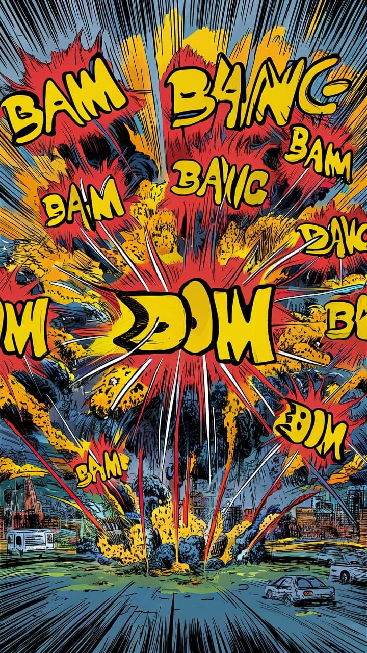 Explosive Cityscape Illustration with Vibrant Colors