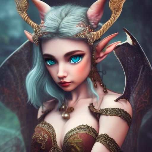 Delicate Elf Portrait with Wolf Ears in Fantasy Art