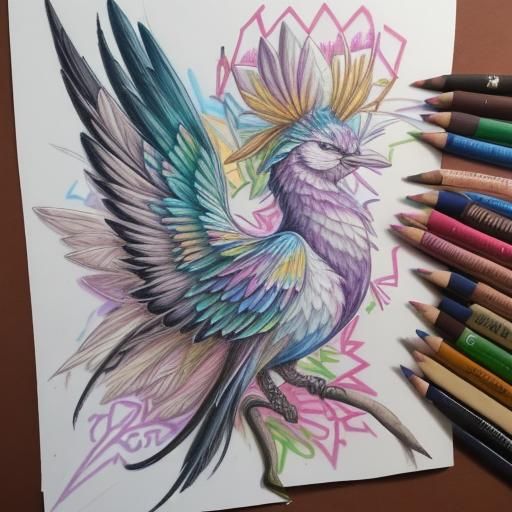 Feathers and Flowers Graffiti Art in Prisma Colors