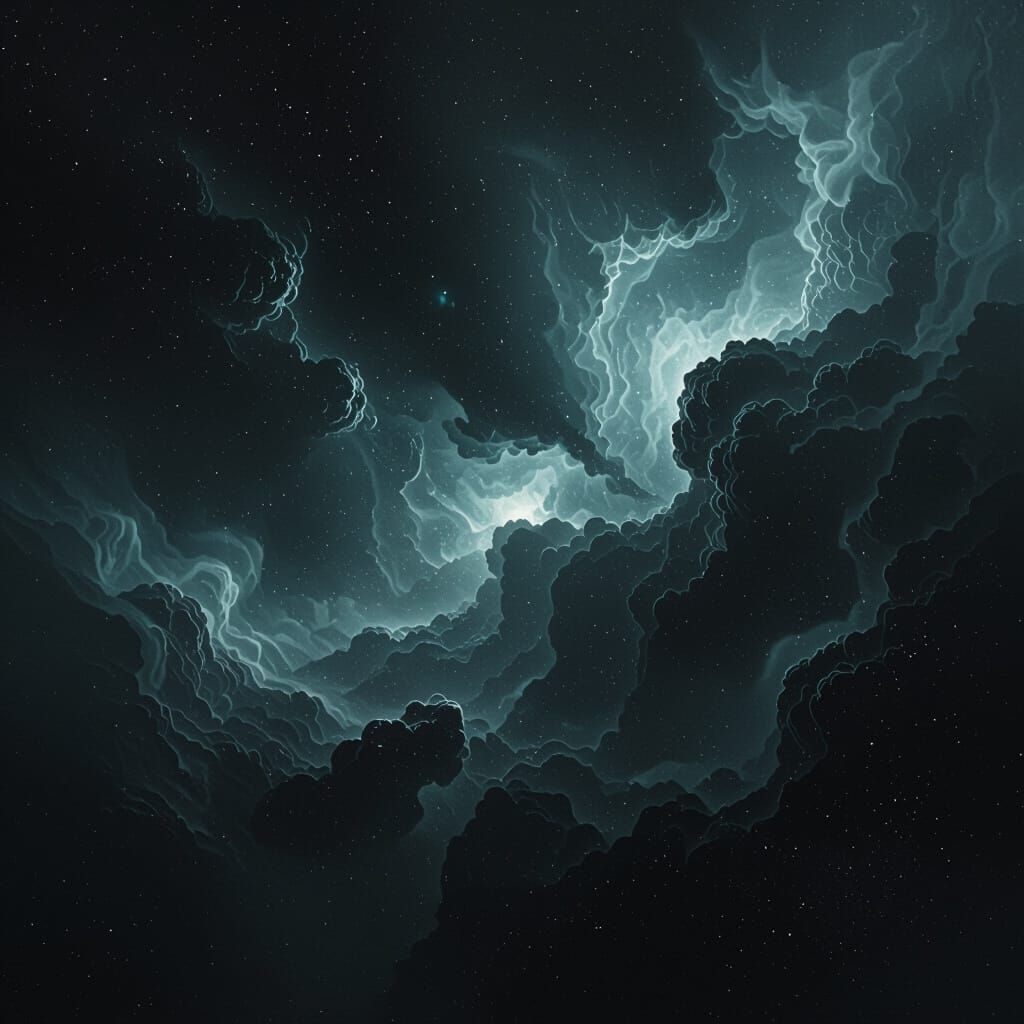 Bleak Astral Void with Silver and Teal Nebula Clouds