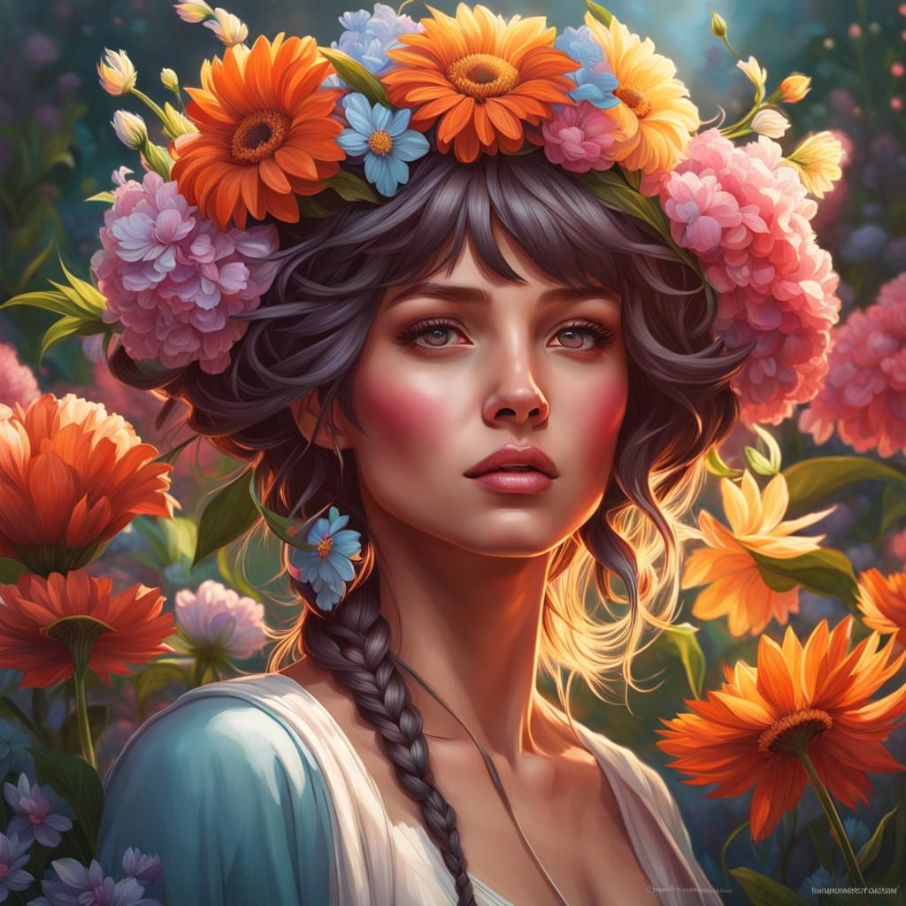 Girl Among Flowers: Epic Concept Art Portrait