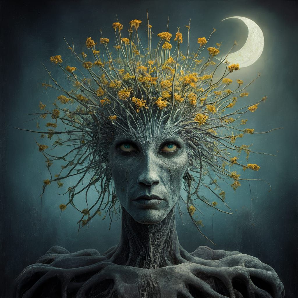 Surrealist Moonlit Landscape with Toxic Bloom