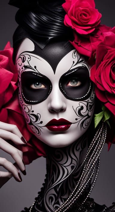 Day of the Dead Skull in Art Nouveau Style