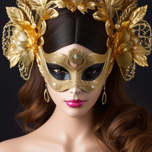 Gold Rhinestone Masquerade Mask, Hyperdetailed Digital Art