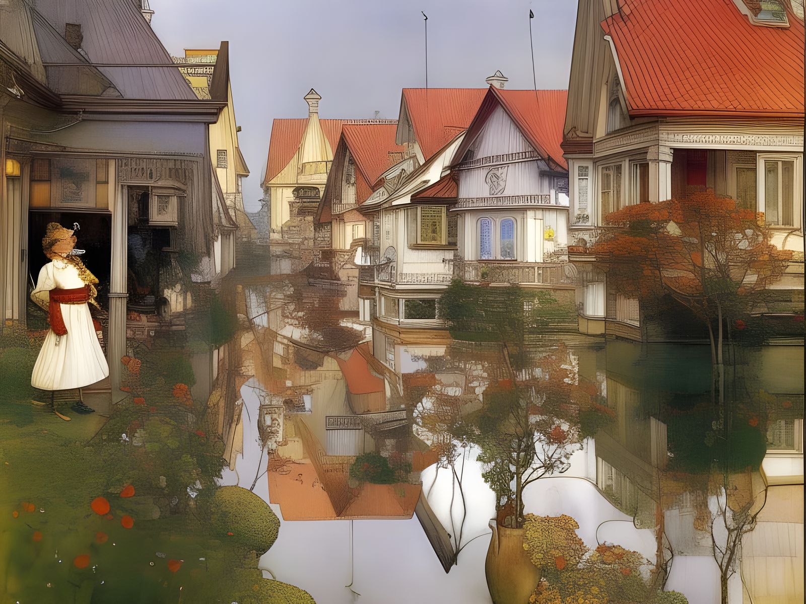 Ethereal Neighborhood Scene in Scandinavian Style