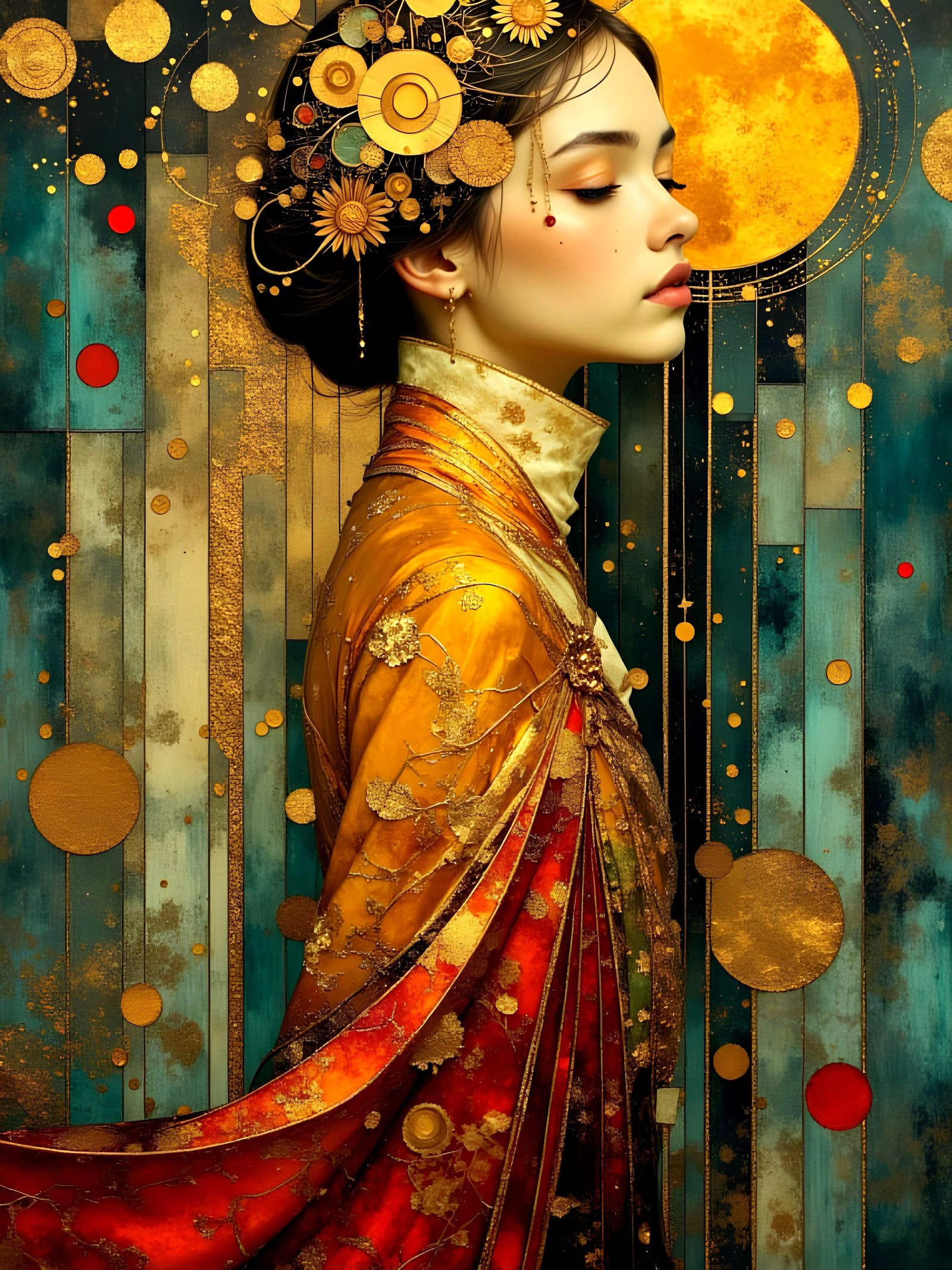 Abstract Ethereal Painting with Golden Wing in 3D