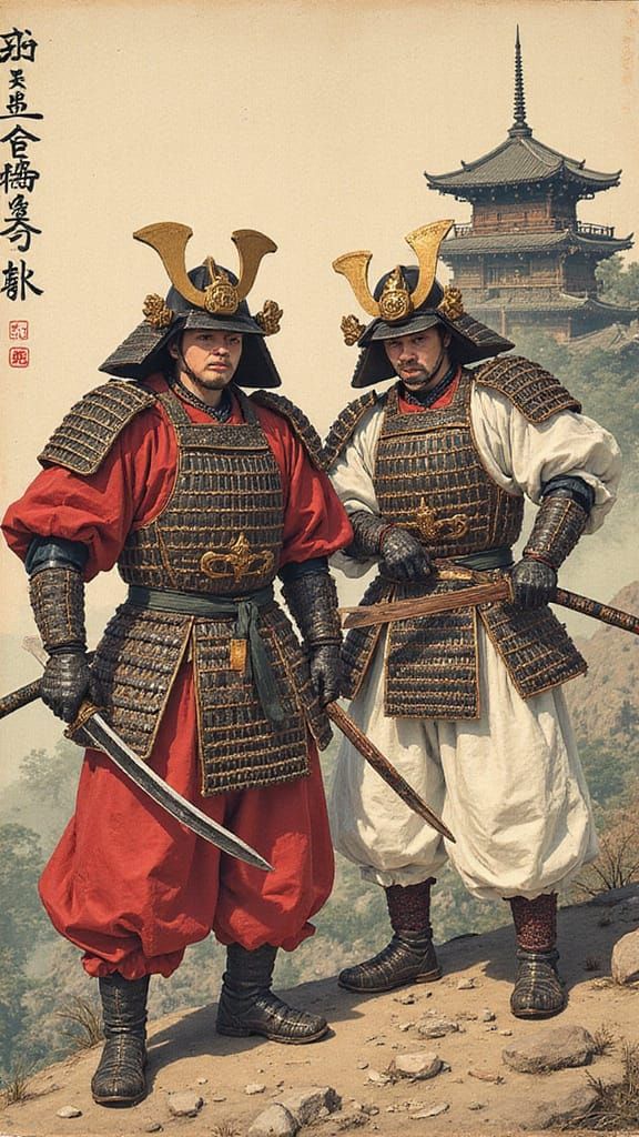 Samurai Face-Off in Ukiyo-e Style