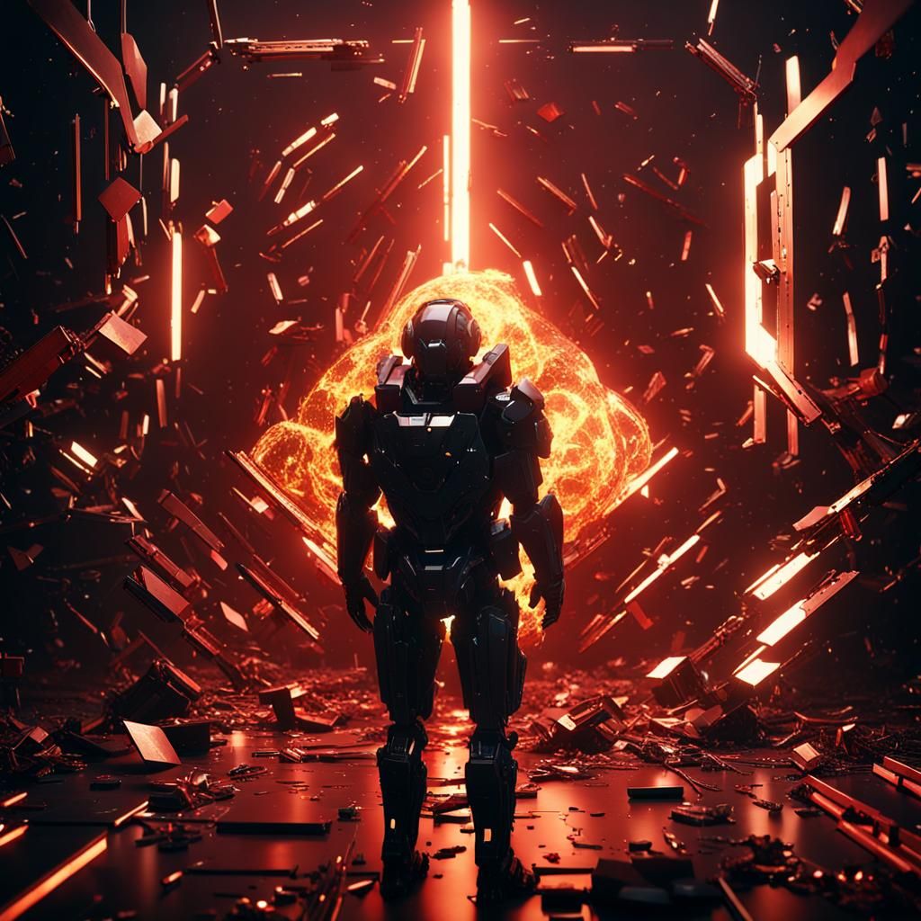 Shattered Human Form in Sci-Fi Mechanical Style