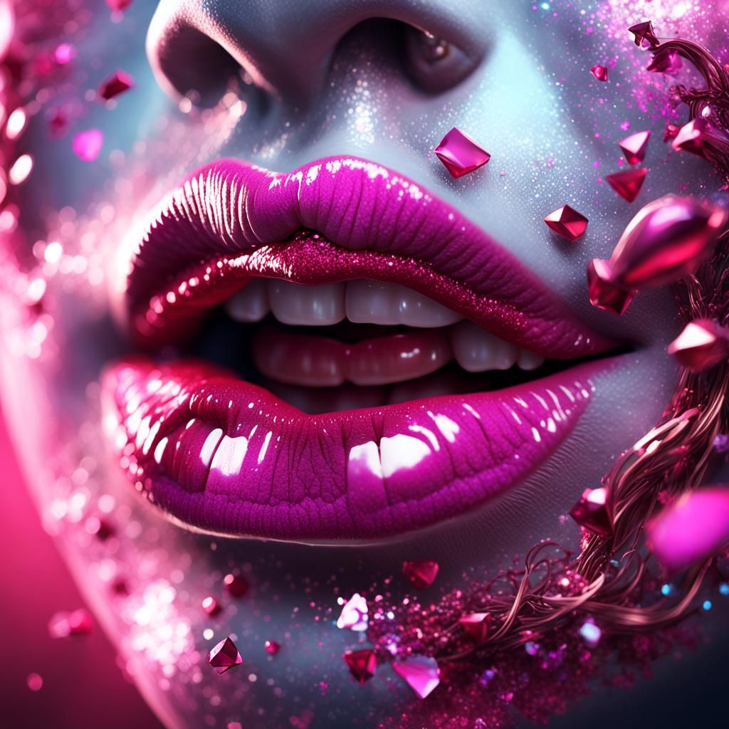 Hot Pink Glitter Lips with Lip Gauge: Digital Art