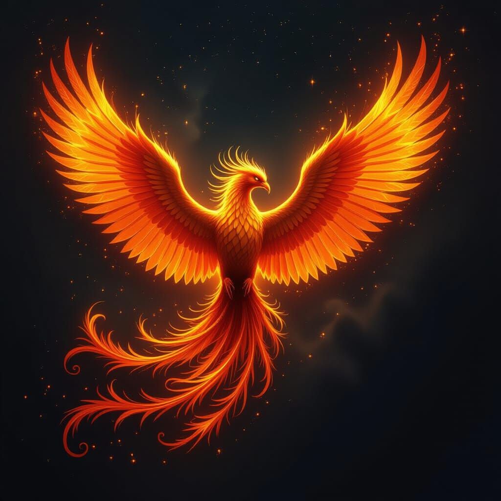 Molten Gold Phoenix in Fiery Cosmic Display