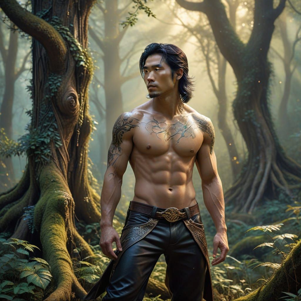 Mystical Chinese Warrior in Enchanted Forest