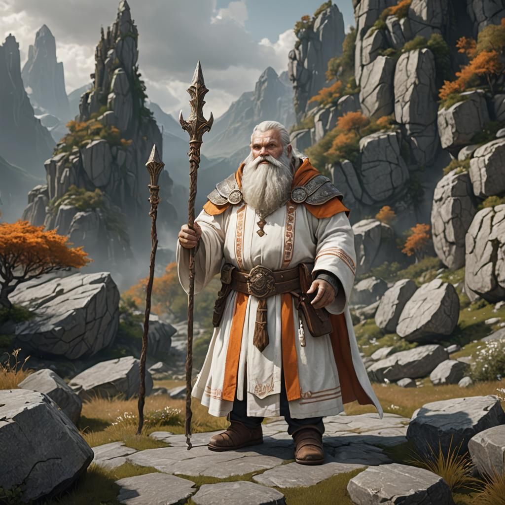 Dwarven Cleric in Stony Landscape: Digital Art