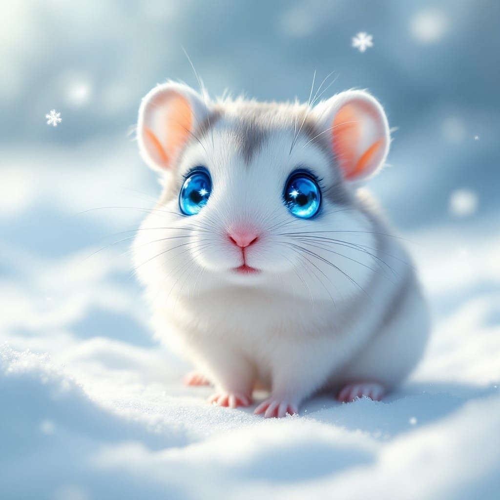 Whimsical Winter Wonderland Gerbil Portrait in Anime Style