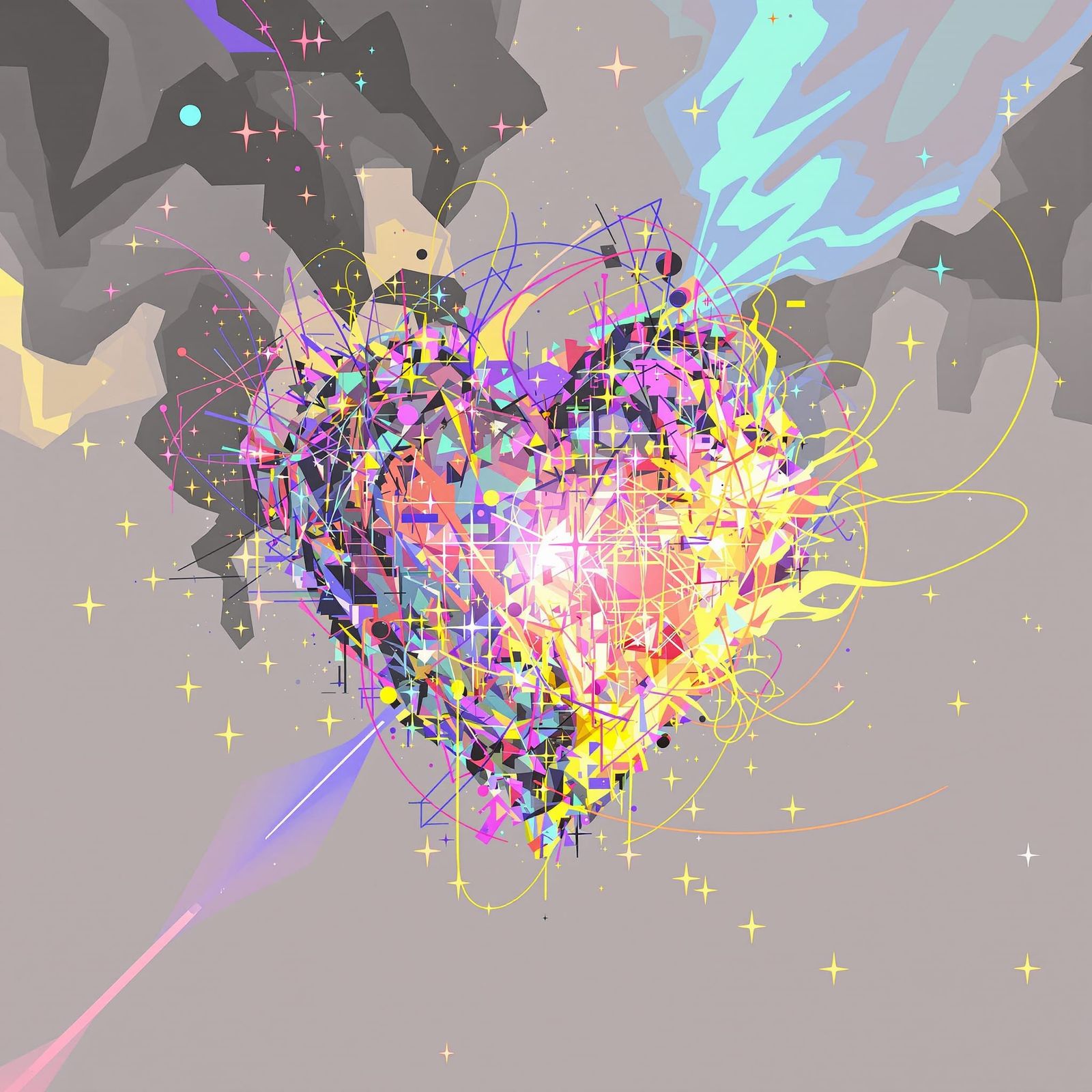Flaming Heart with Glitch Error and Constellations