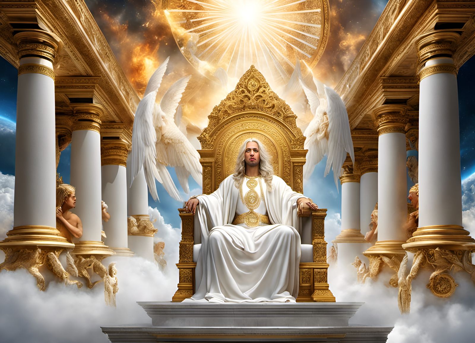 Jesus on a Throne in Heaven: Digital Art