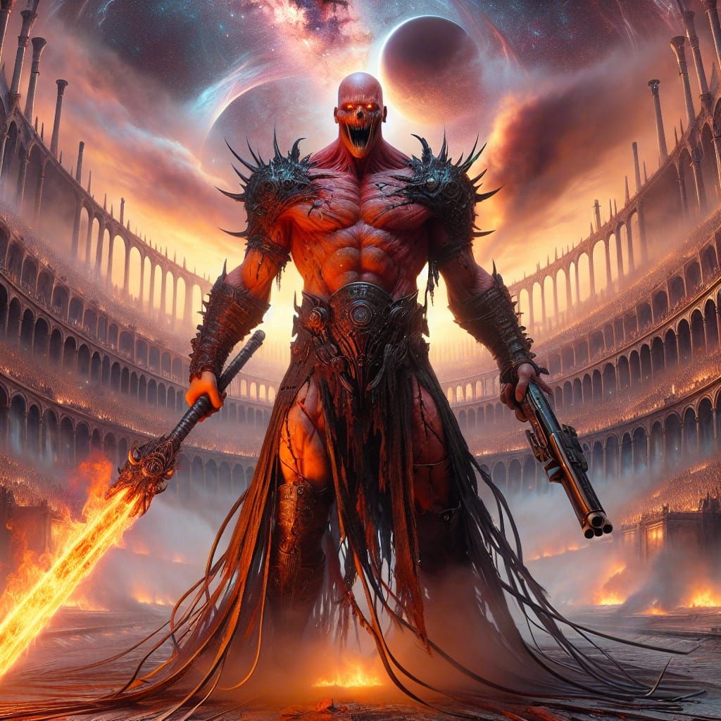 Futuristic Gladiator Battle in a Sci-Fi Arena
