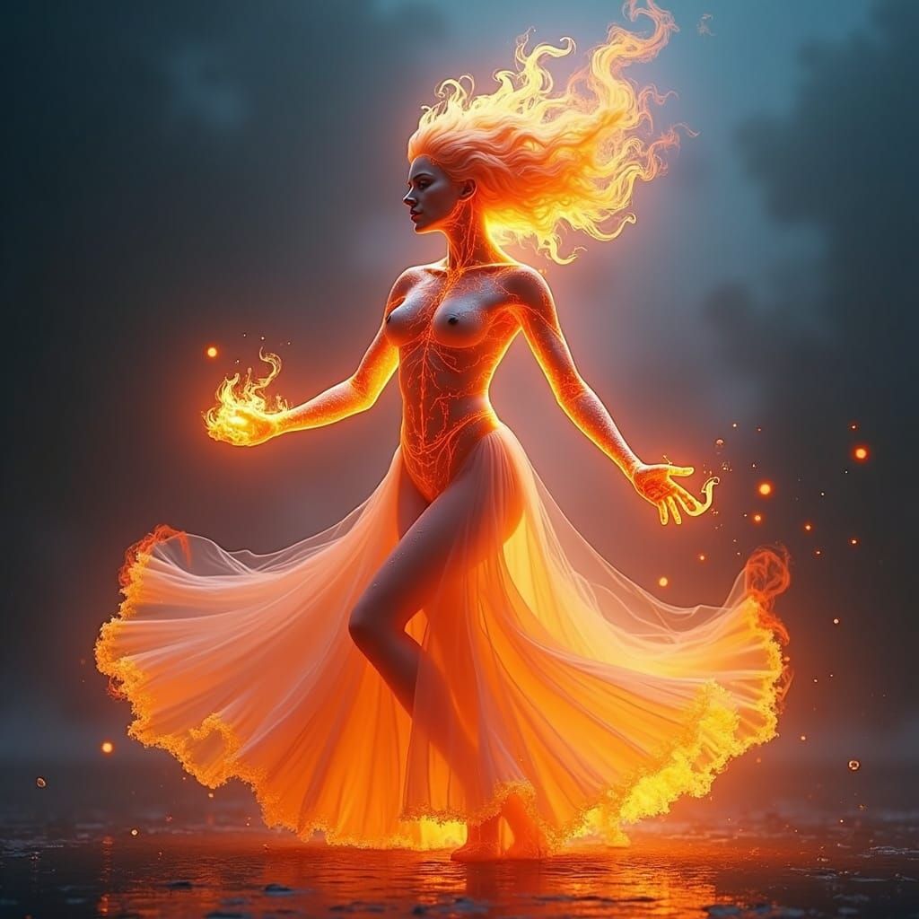 Flaming Woman in Surreal Digital Art Style
