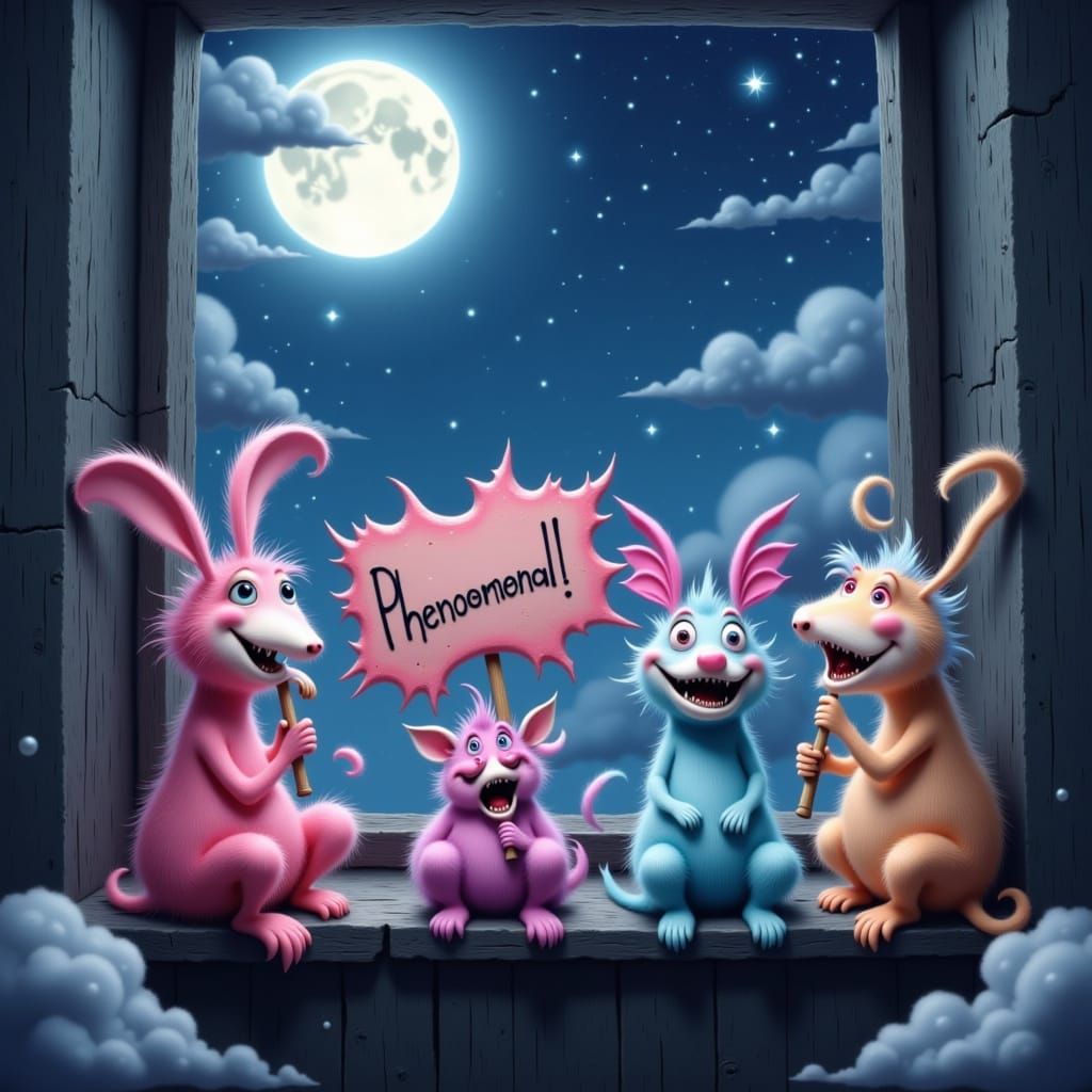 Playful Furry Monsters Declare 'Phenomenal!' Under Starry Sk...