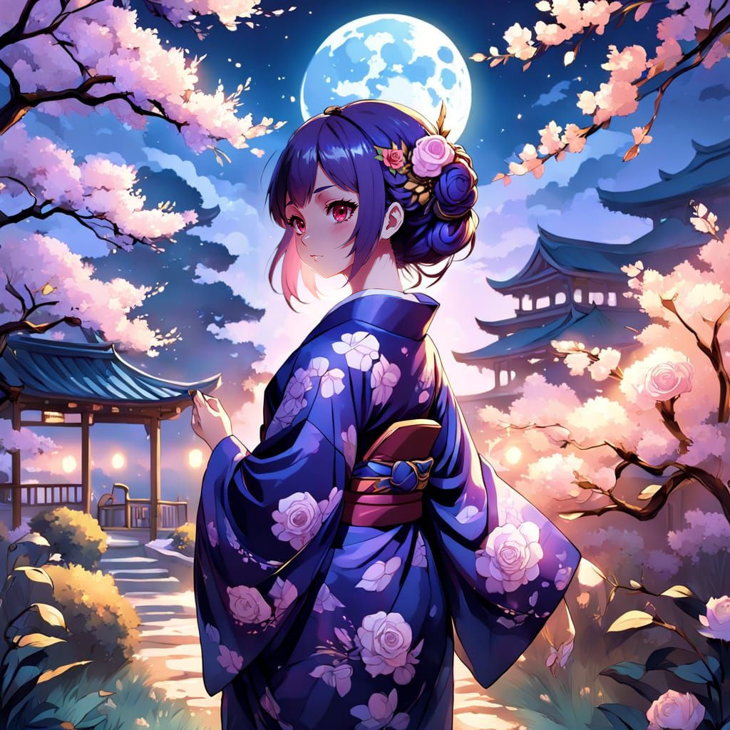 Blossoming Beauty in a Rose Kimono