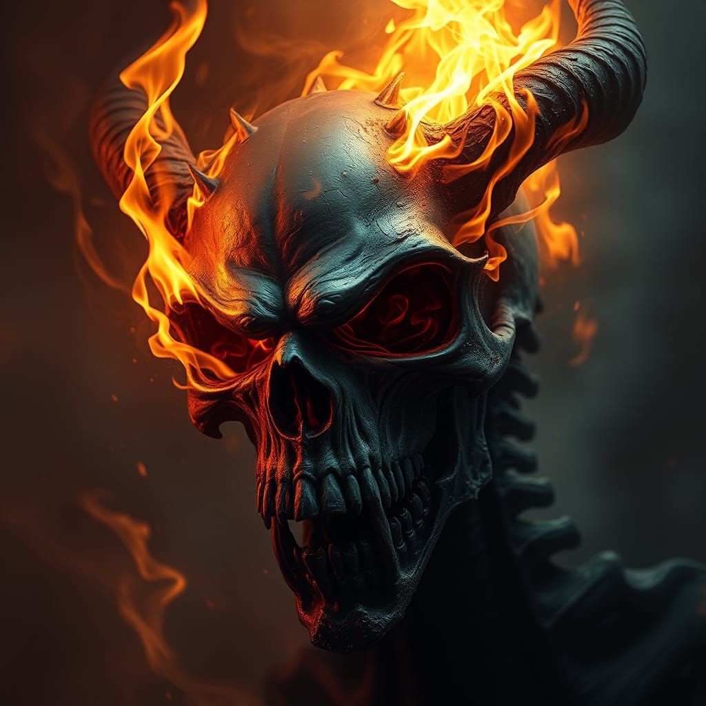 Burning Skeleton Demon in Digital Art Style