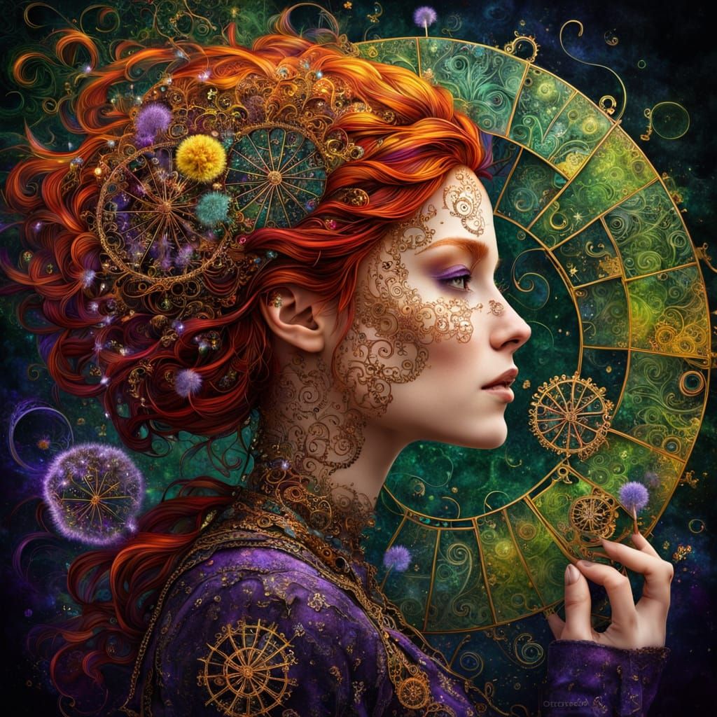 Steampunk Fantasy Art: Woman Merging with Dandelions