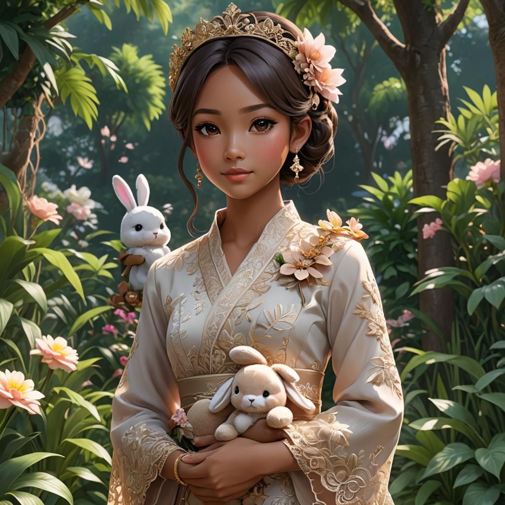 Girl in Kebaya with Bunny, 3D Anime Art