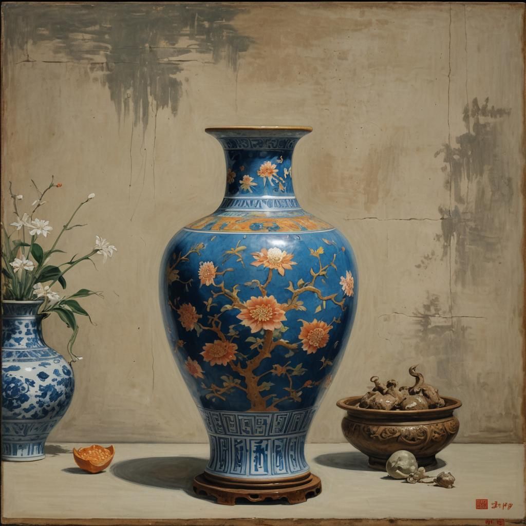 Ming Vase Oil Painting in Museum