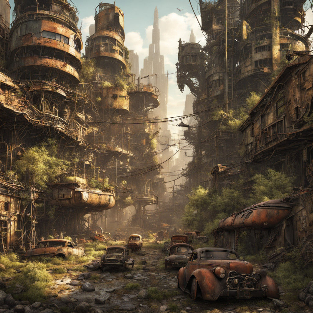 Dark Rust Steampunk Metropolis Emerges from Wasteland