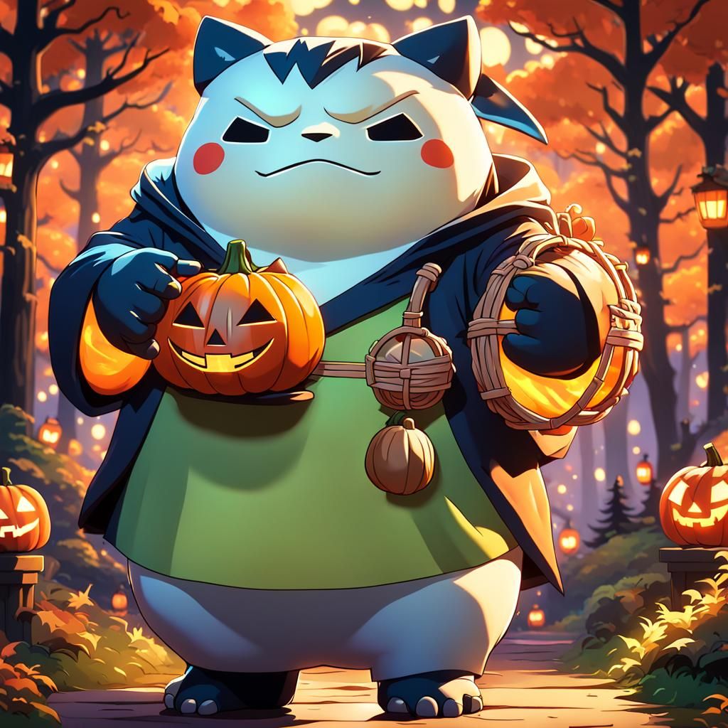 Snorlax in Halloween Costume in Anime Style