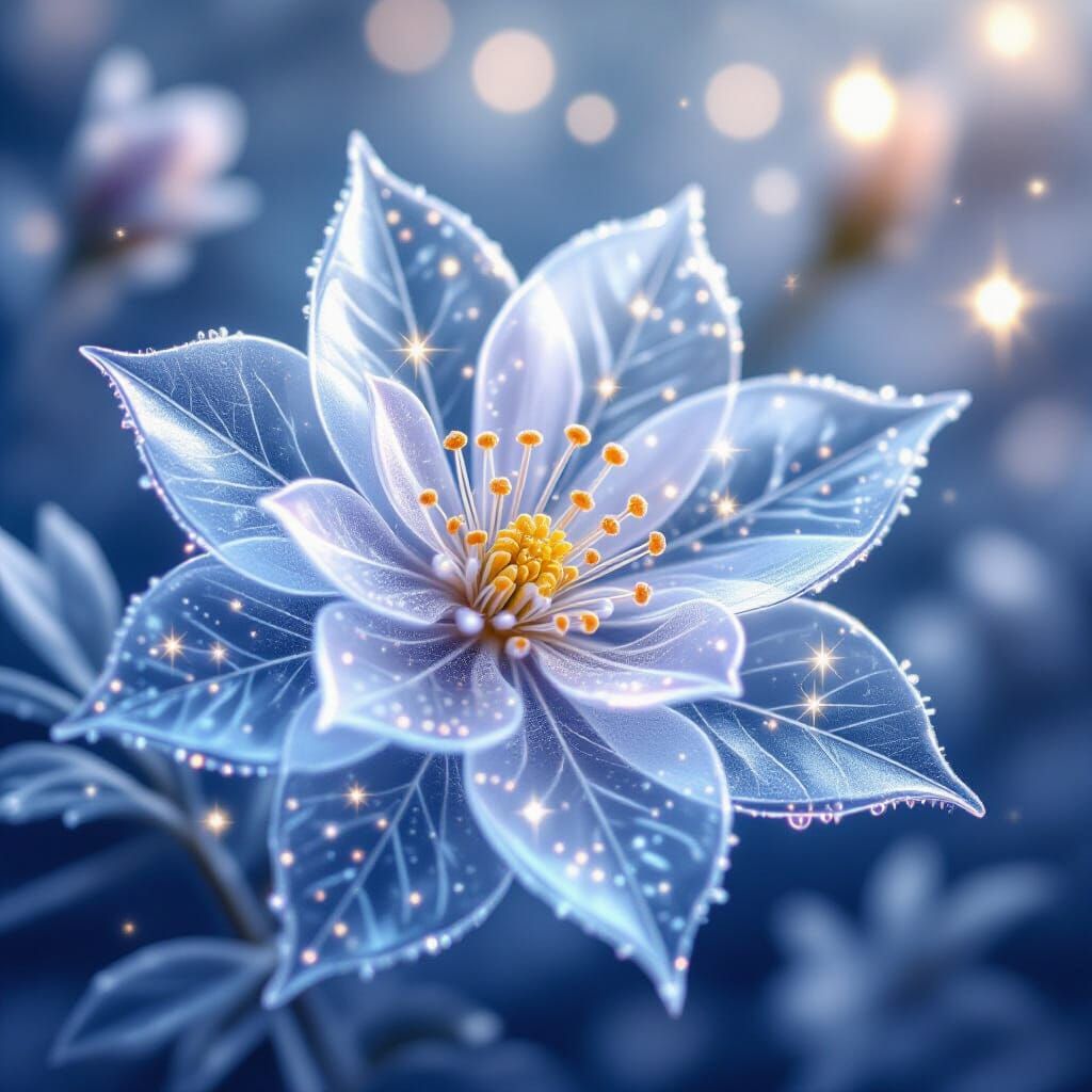 Magical Ice Flower With Stars Shimmering Through Petals