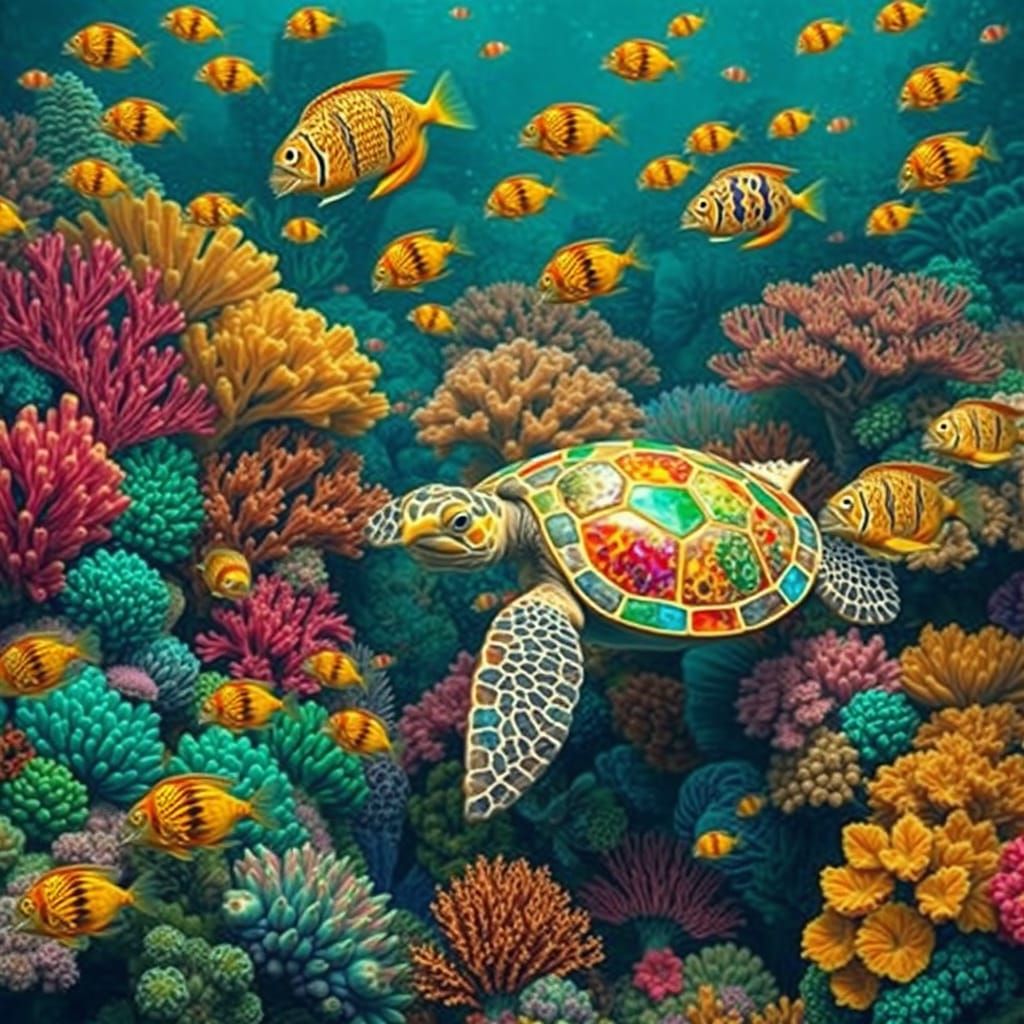 Surreal Art Deco Coral Reef with Exotic Fish