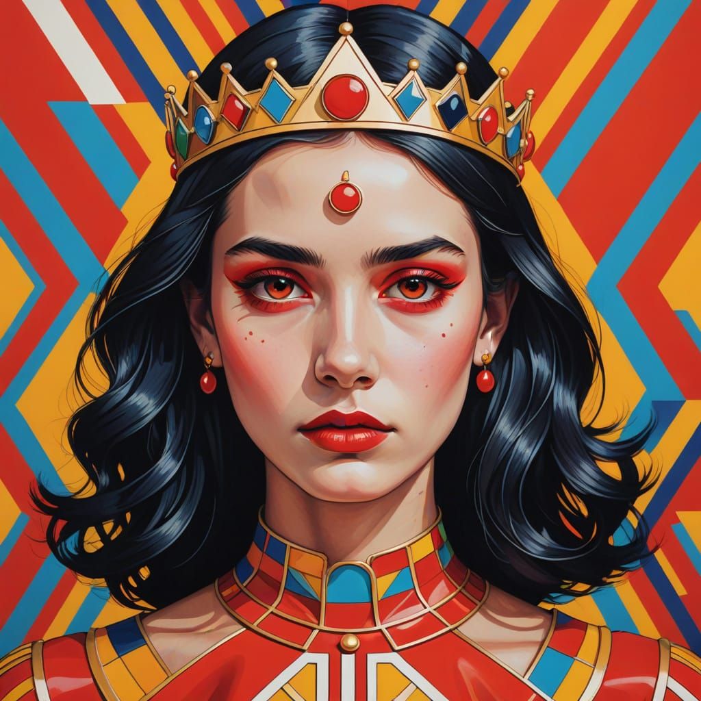 Vibrant Pop Art Princess with Distorted Tattoo and Glowing R...