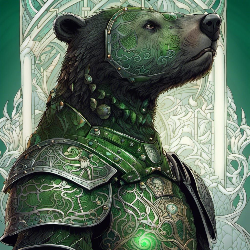 Bear Knight in Emerald Armor, Digital Art
