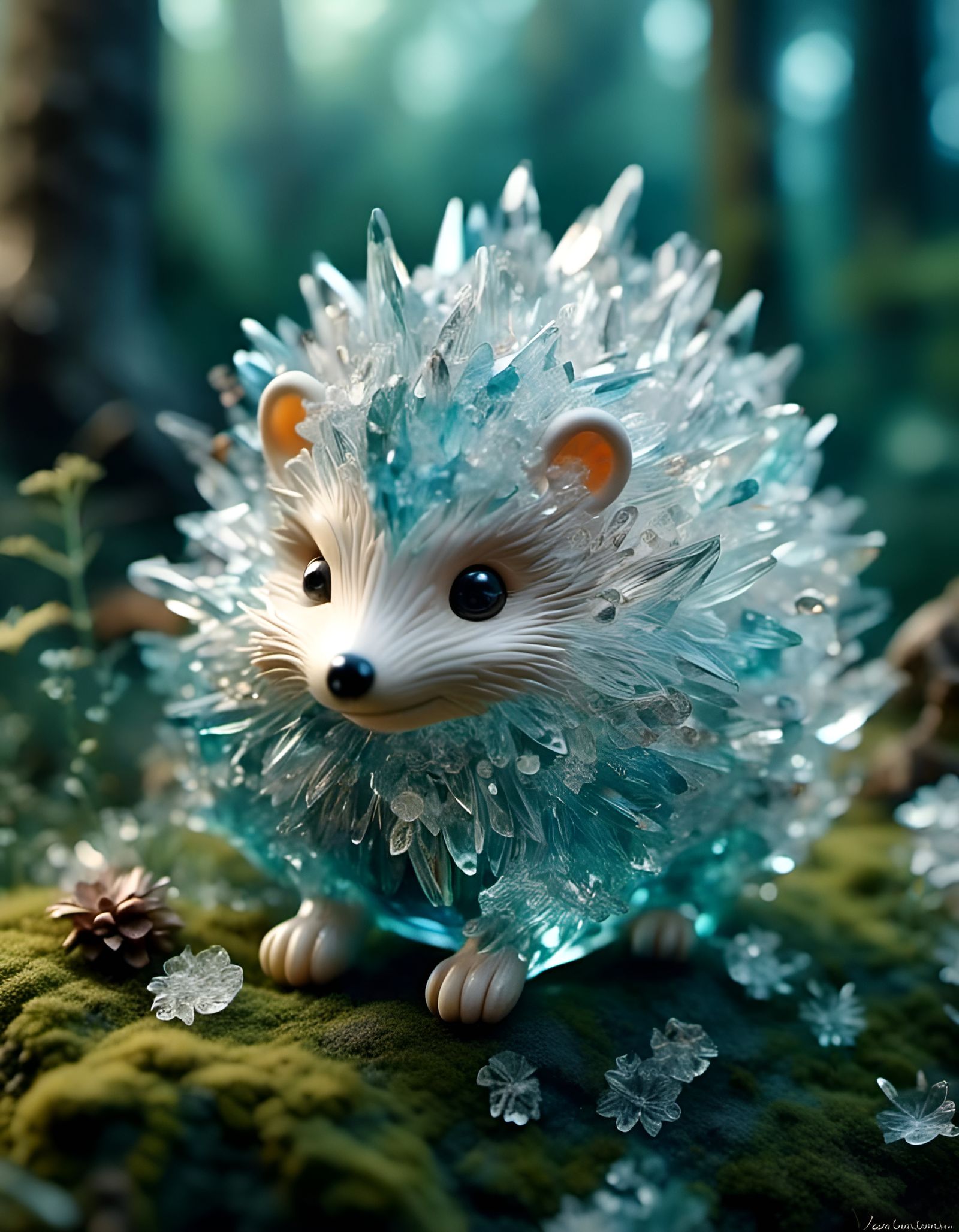 Crystal Chibi Hedgehog in Forest Landscape