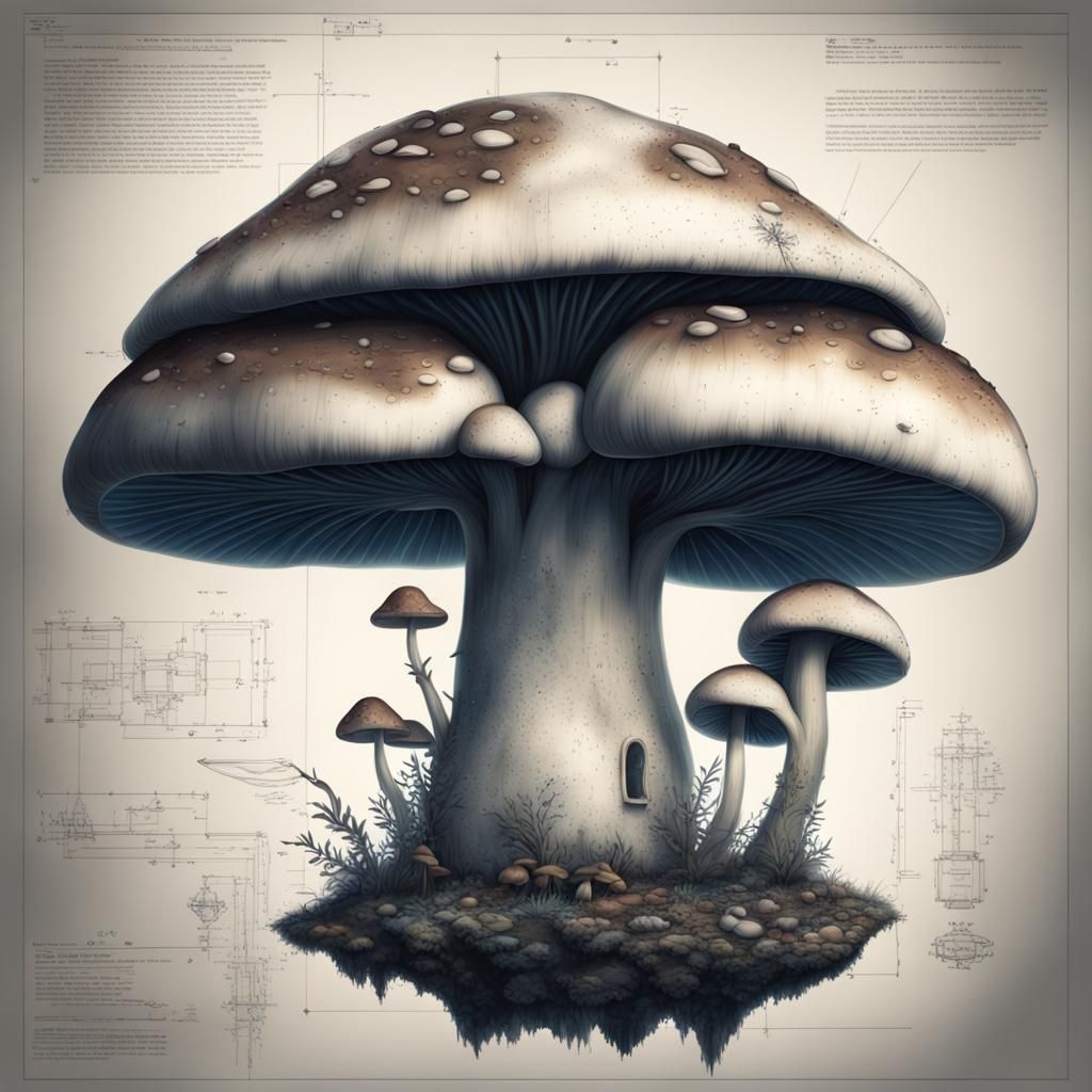 Mushroom Blueprint: Detailed Digital Matte Painting