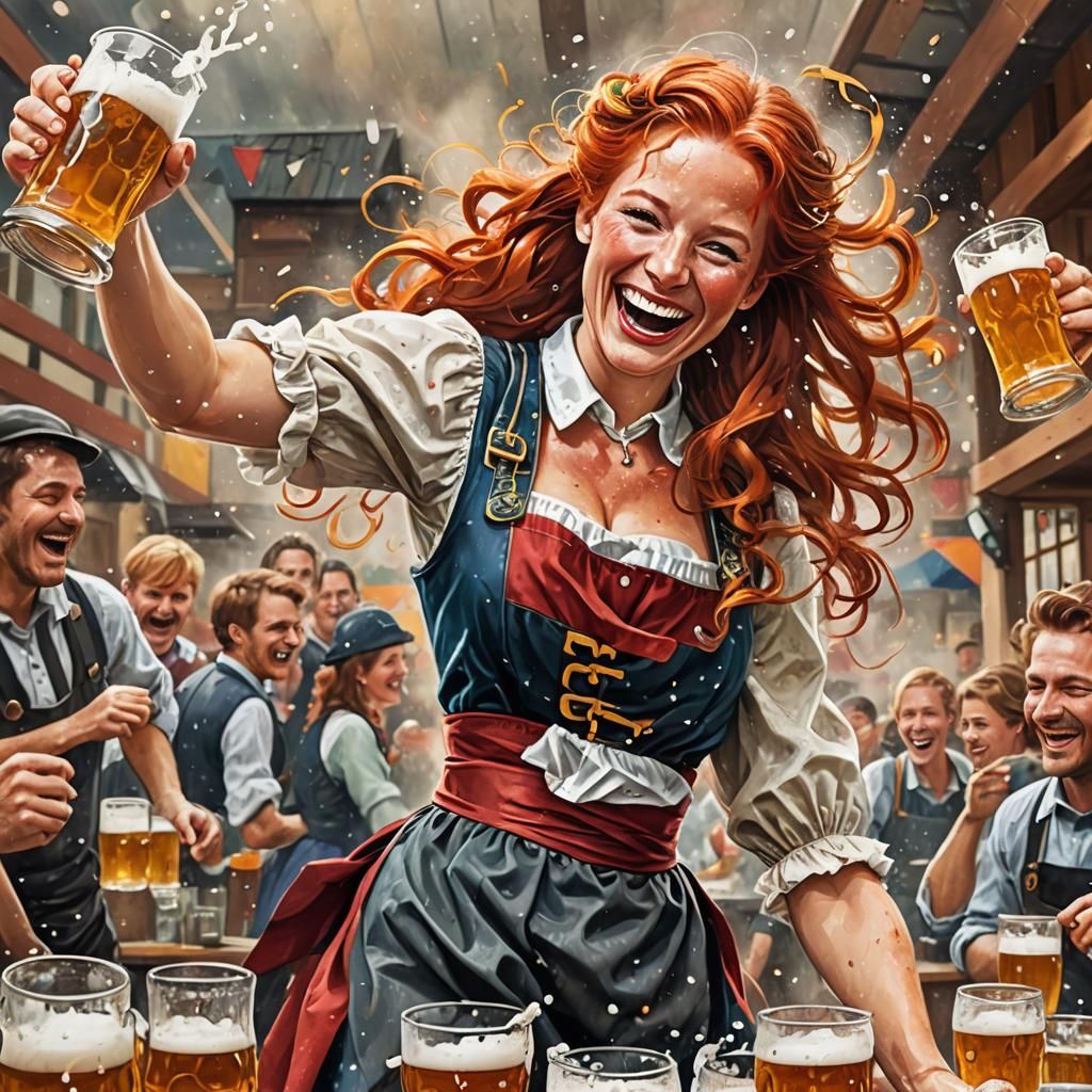 Oktoberfest Barmaid Illustration in Expressive Digital Style