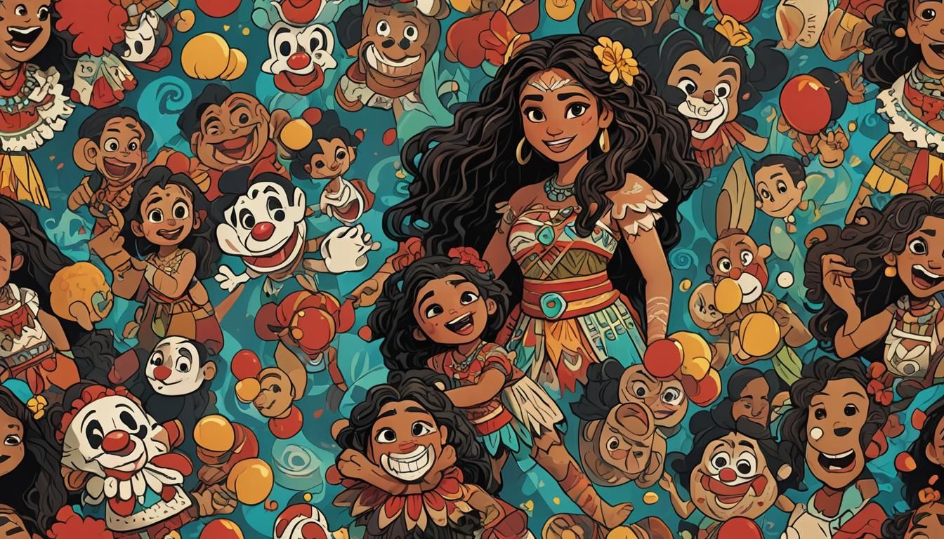 Moana in Clown Costume: Cel-Shaded Anime Style