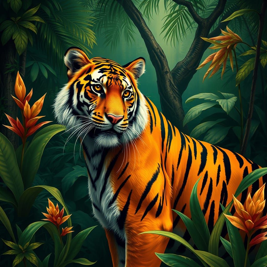 Majestic Tiger in Jungle, Victorian Romanticism Style